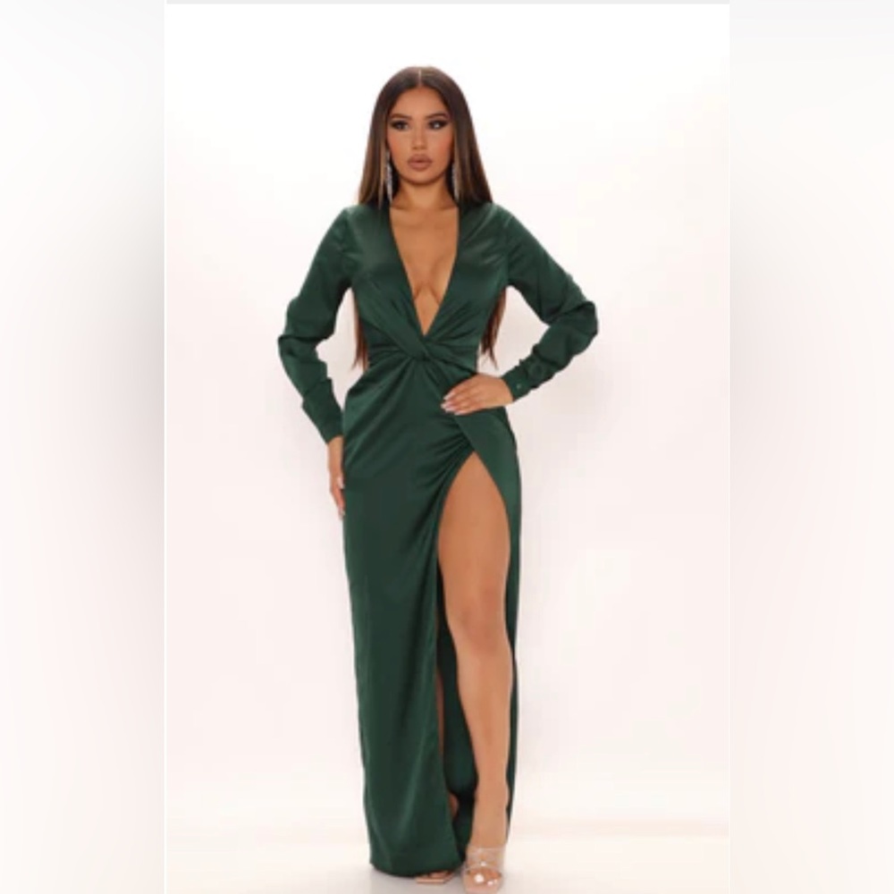 Emerald green satin dress Fashion Nova